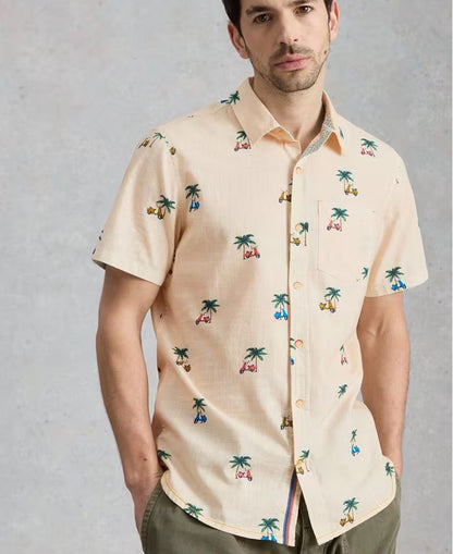 Finsbury Short Sleeve Moped Print Shirt - Natural Print