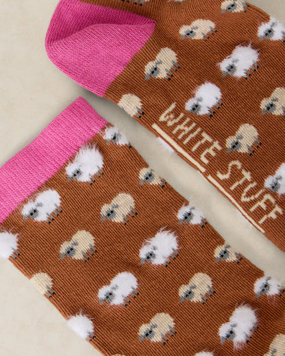 Fluffy Mini Sheep Ankle Sock - Dark Orange
