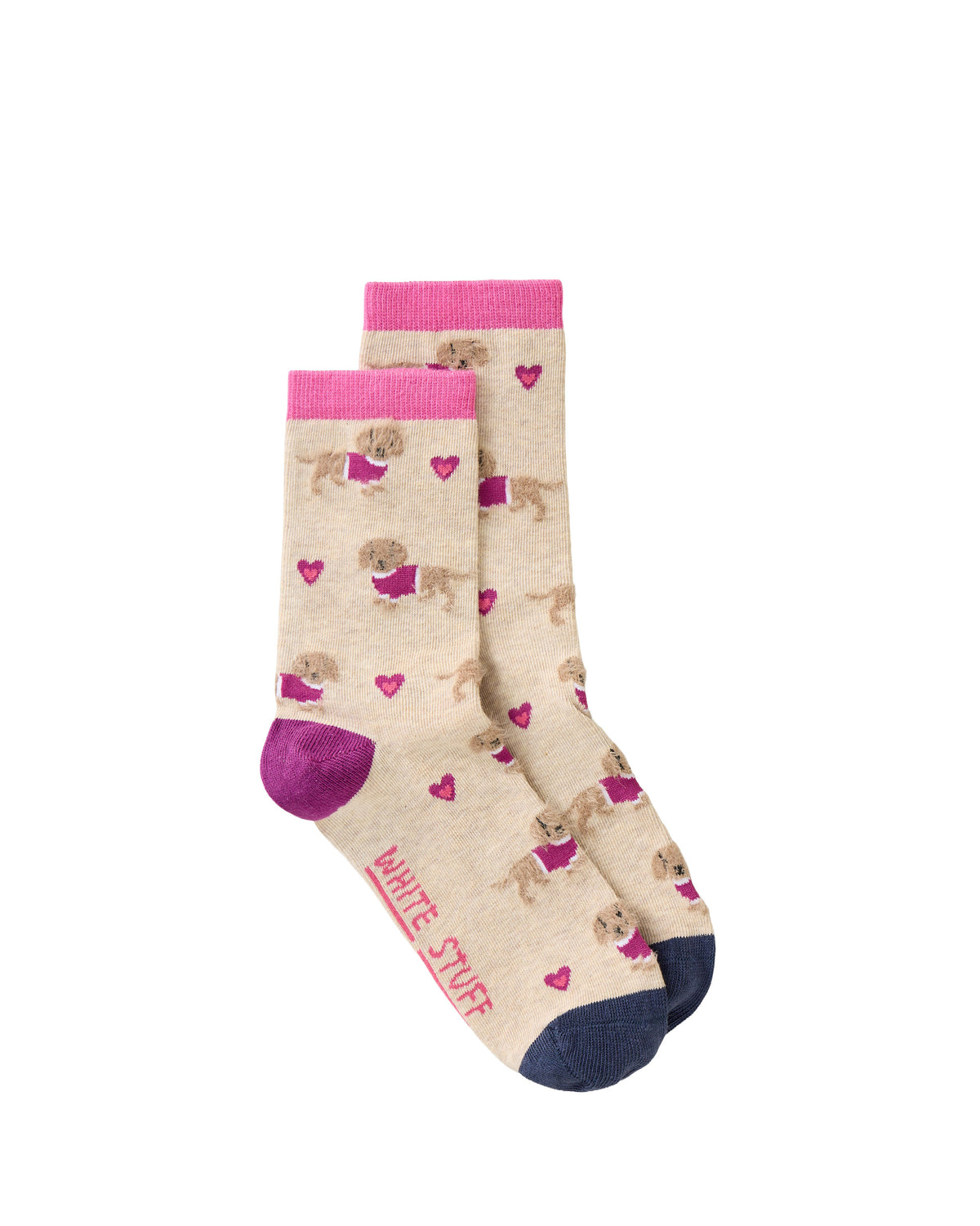Fluffy Sausage Dog Ankle Sock - Natural Multi