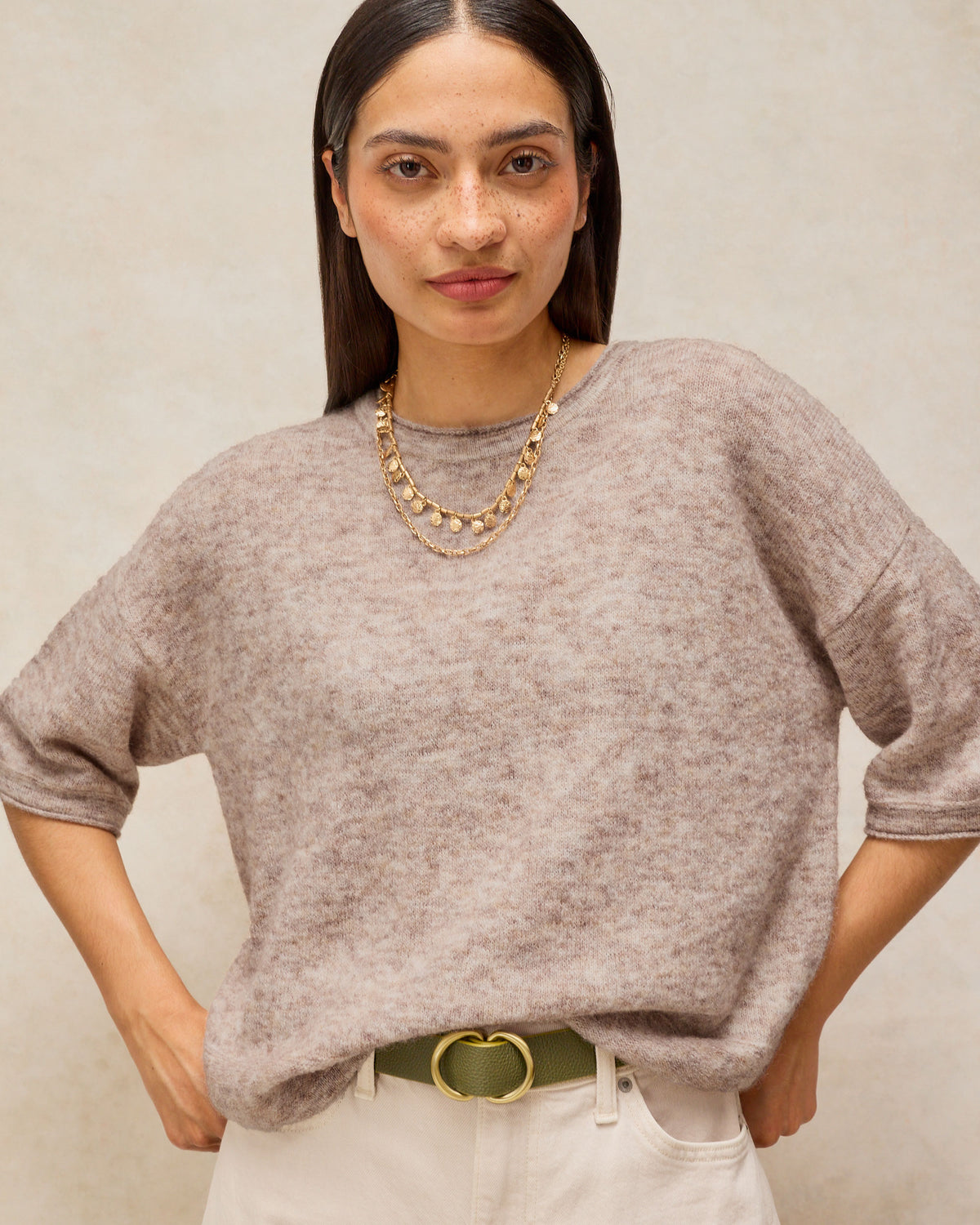 Kate Knitted Tee - Light Natural