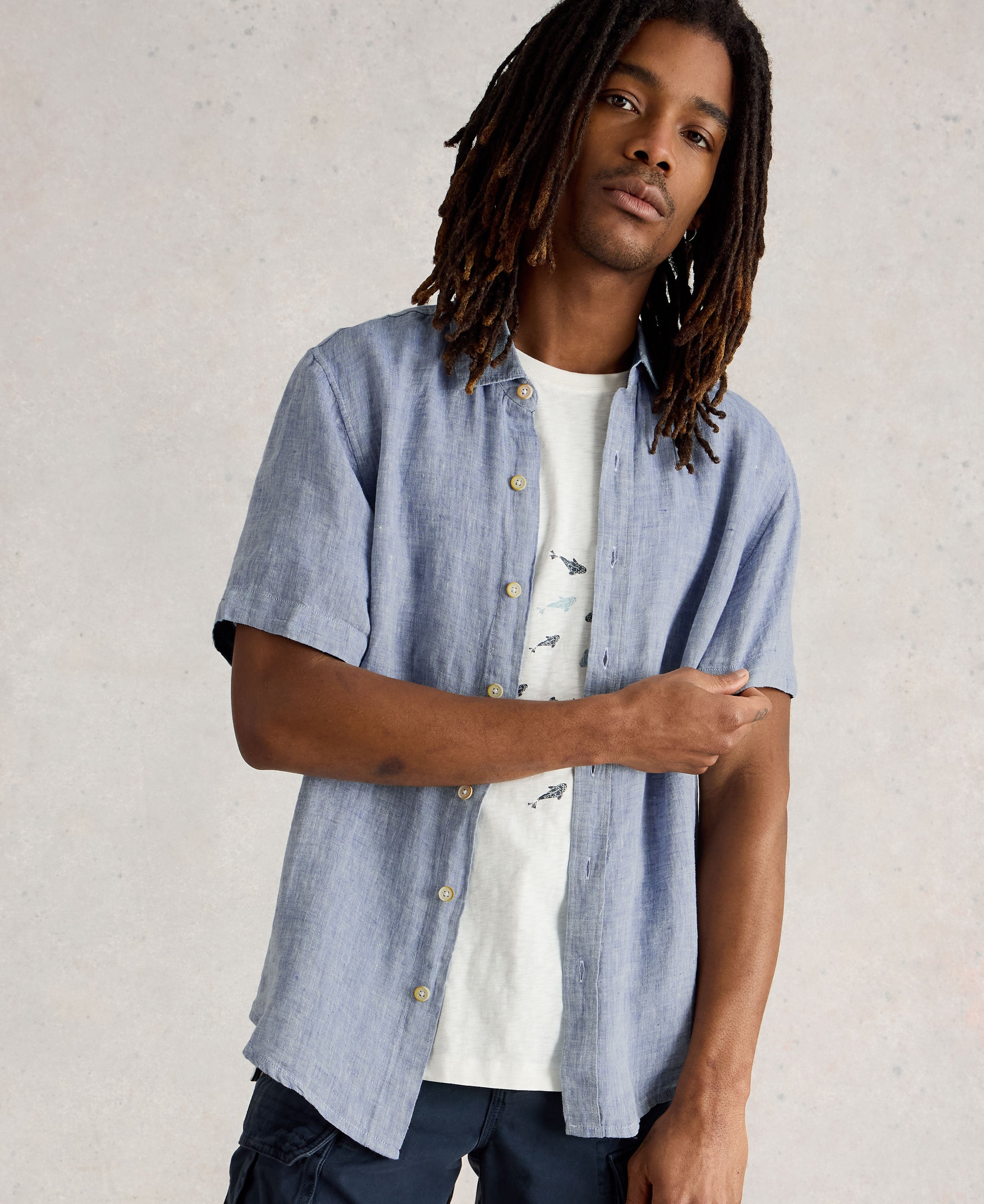 Keswick Short Sleeve Linen Shirt - Chambray Blue