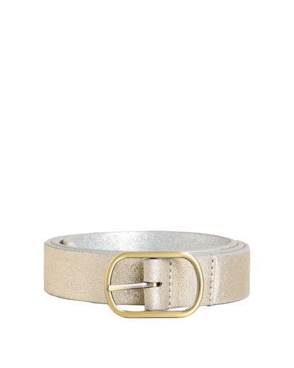Reversible Leather Belt - Silver Tone Metallic