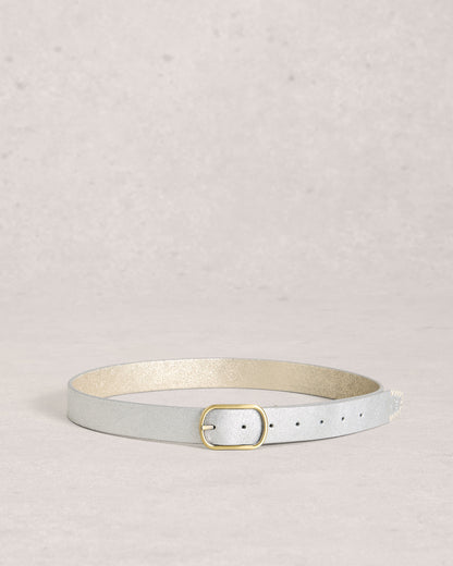 Reversible Leather Belt - Silver Tone Metallic