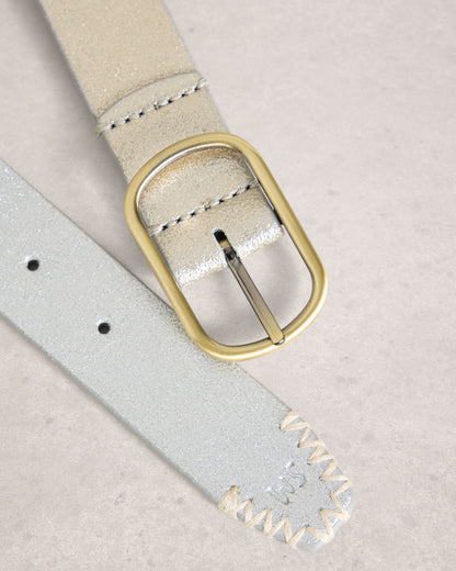 Reversible Leather Belt - Silver Tone Metallic