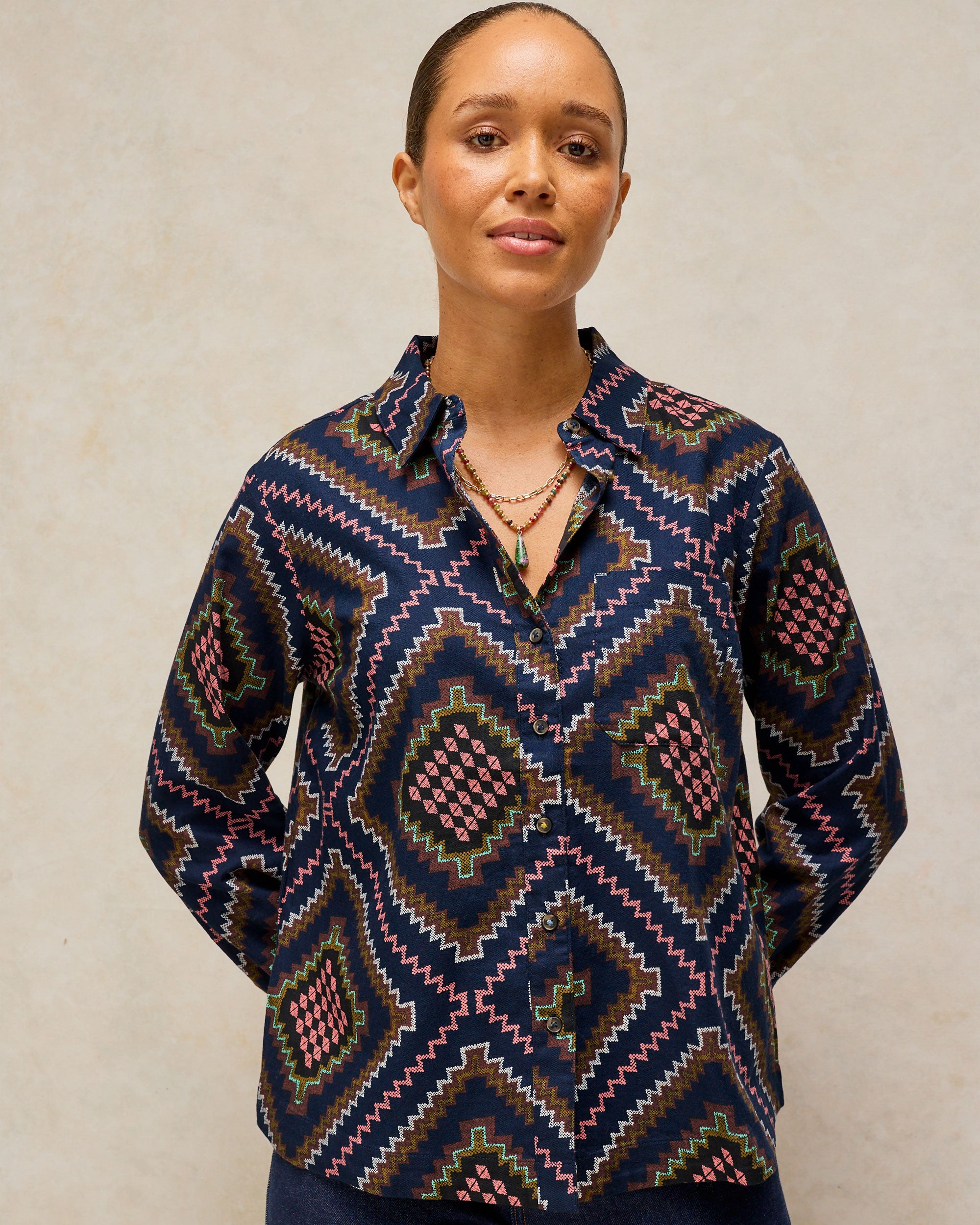 Libby Organic Cotton Shirt - Navy Multi