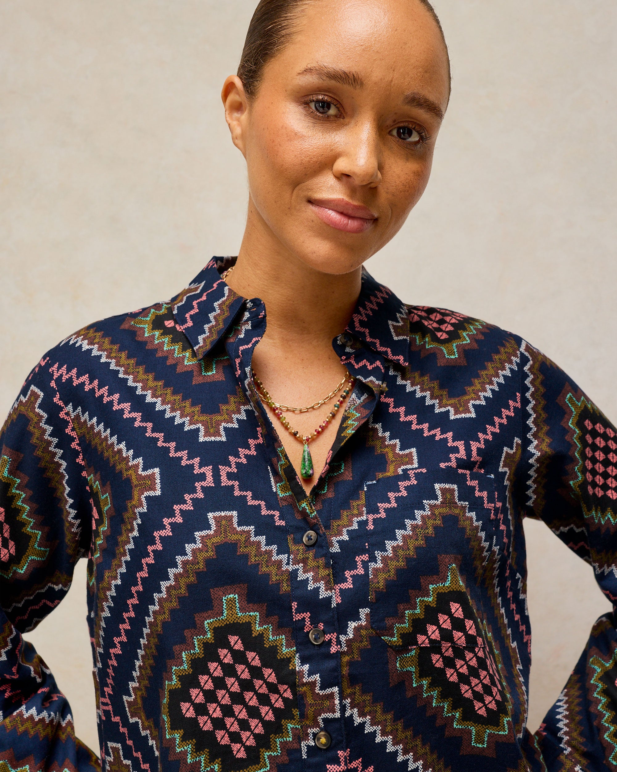 Libby Organic Cotton Shirt - Navy Multi