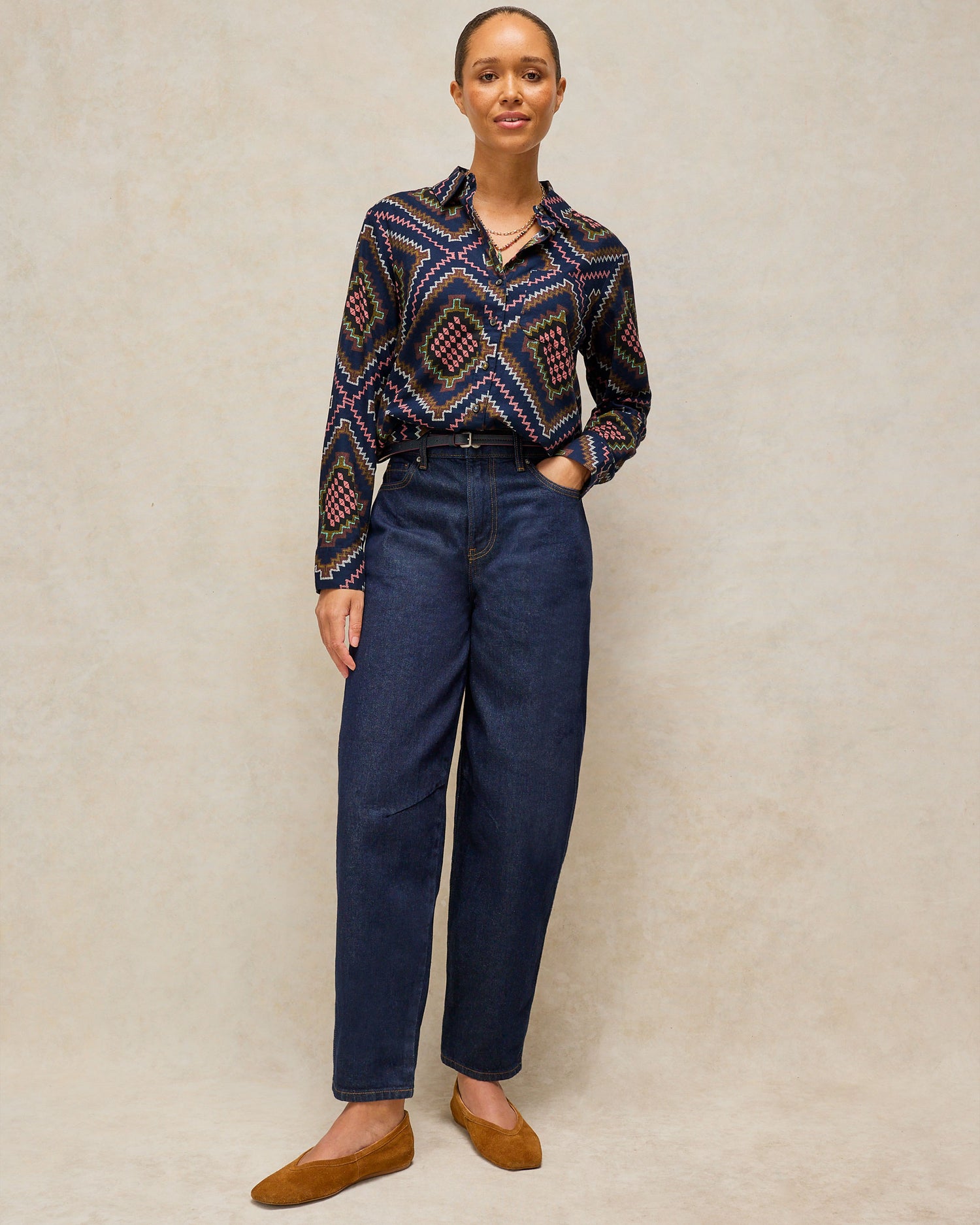 Libby Organic Cotton Shirt - Navy Multi