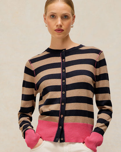 Lois Stripe Cardi - Navy Multi