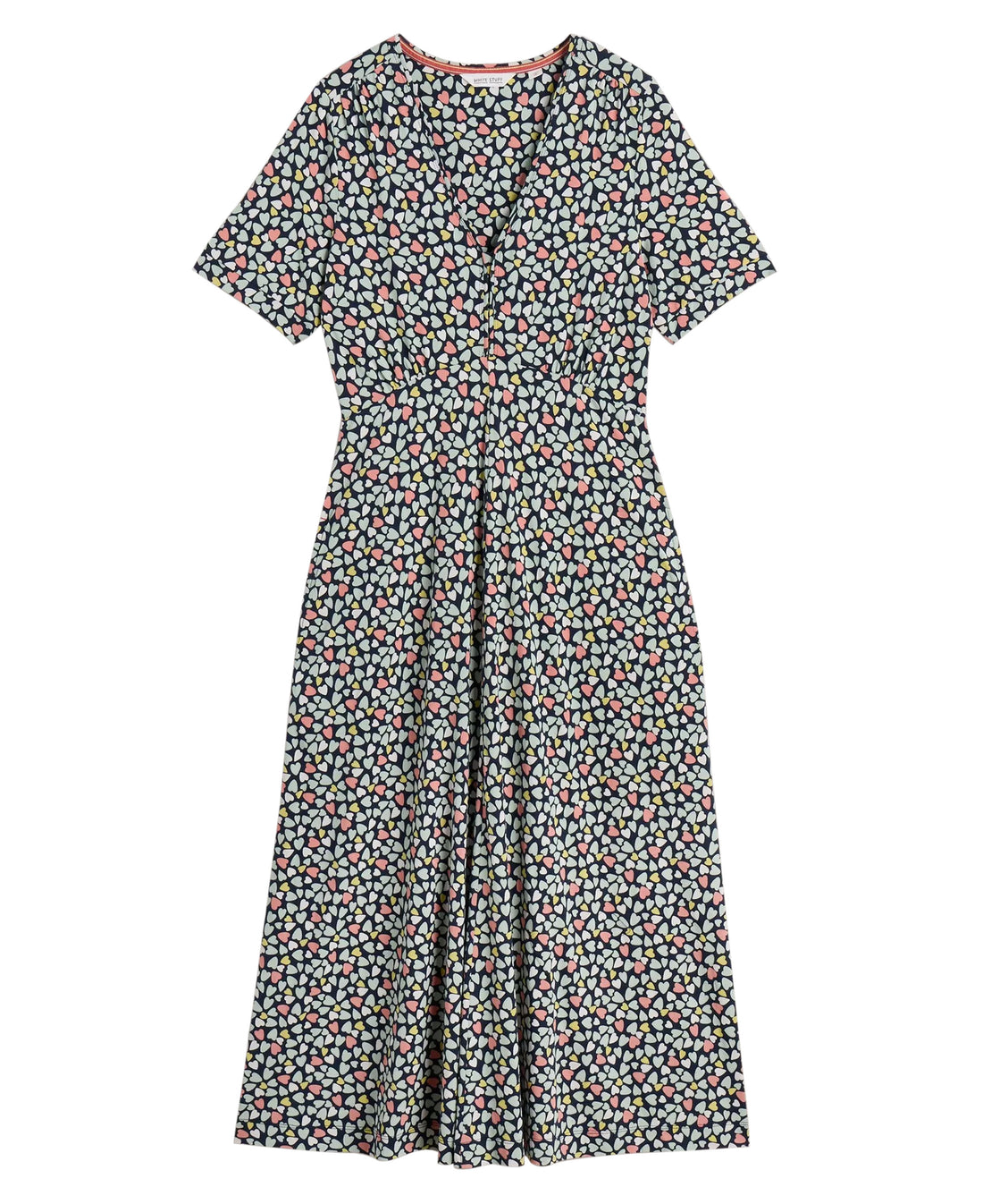 Megan Short Sleeve Jersey Midi Dress - Navy Multi