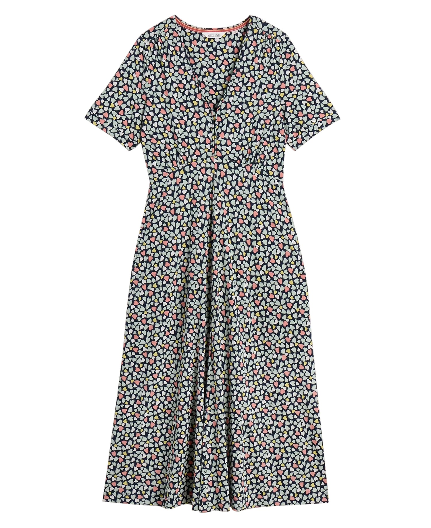 Megan Short Sleeve Jersey Midi Dress - Navy Multi