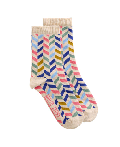 Pattern Ankle Sock - Natural Multi