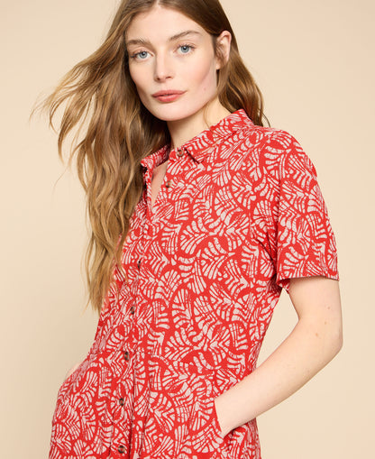 Ria Jersey Shirt Dress - Red Print
