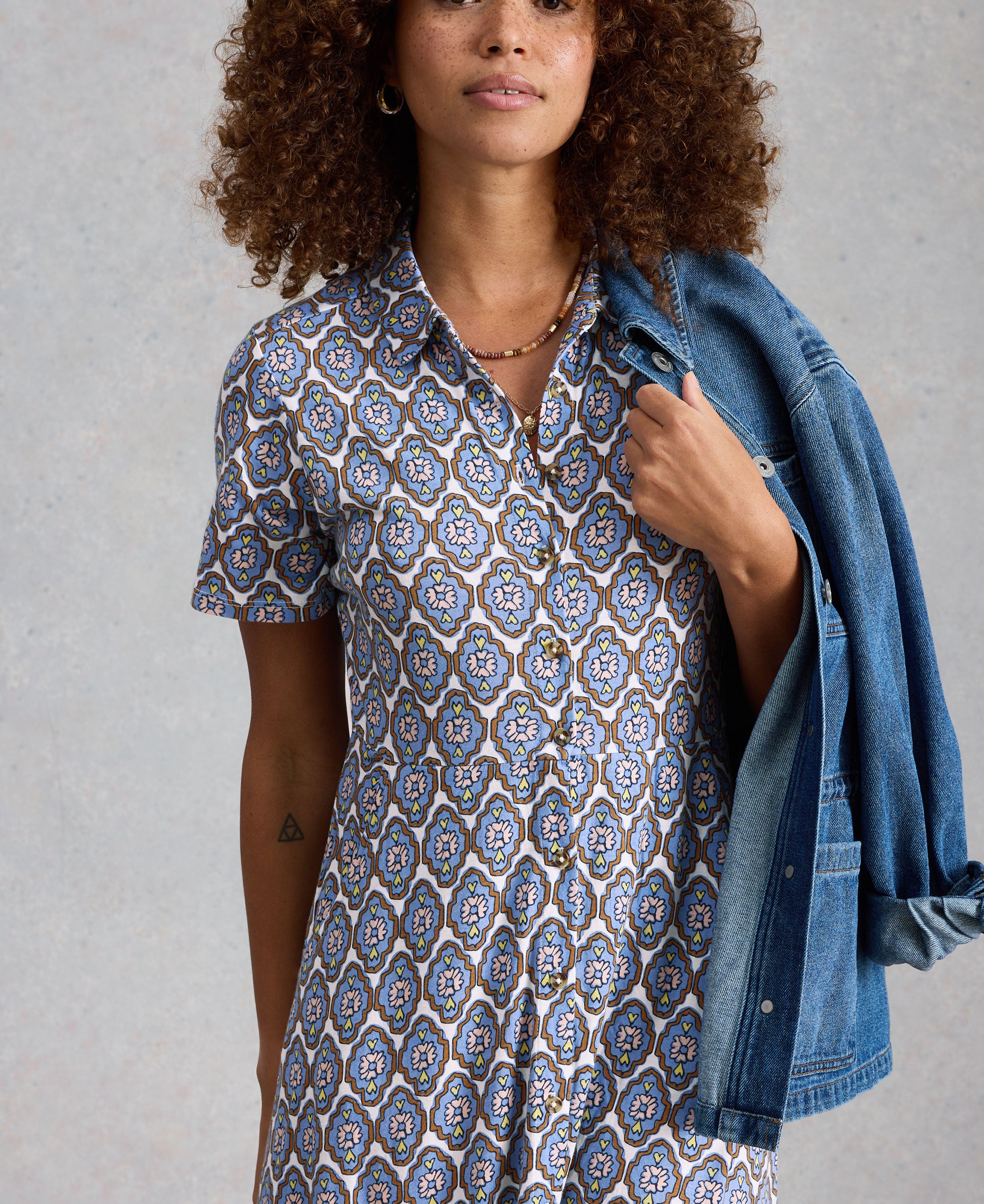 Rua Jersey Shirt Dress - Blue Multi