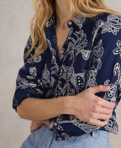 Sophie Organic Cotton Shirt - Navy Print