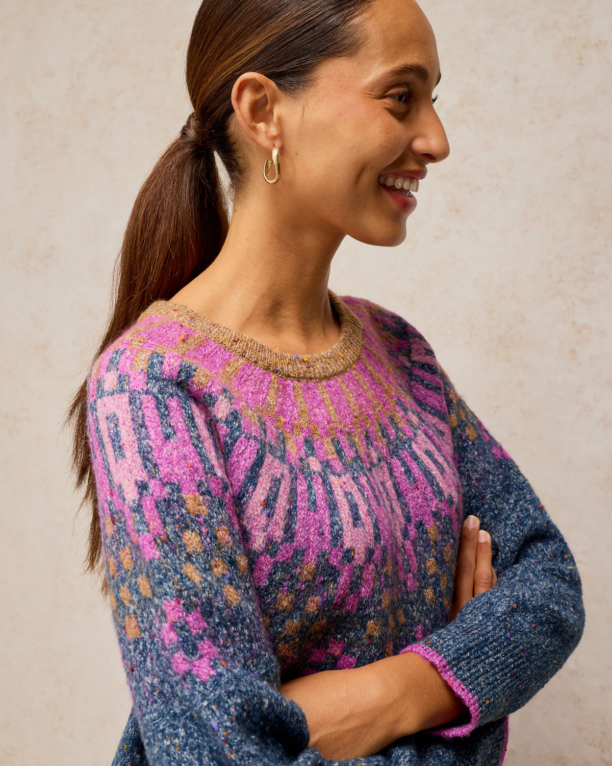 Talia Fairisle Jumper - Teal Multi