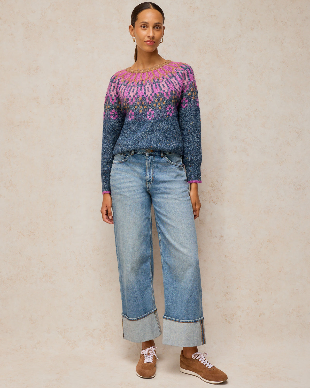 Talia Fairisle Jumper - Teal Multi