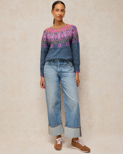 Talia Fairisle Jumper - Teal Multi