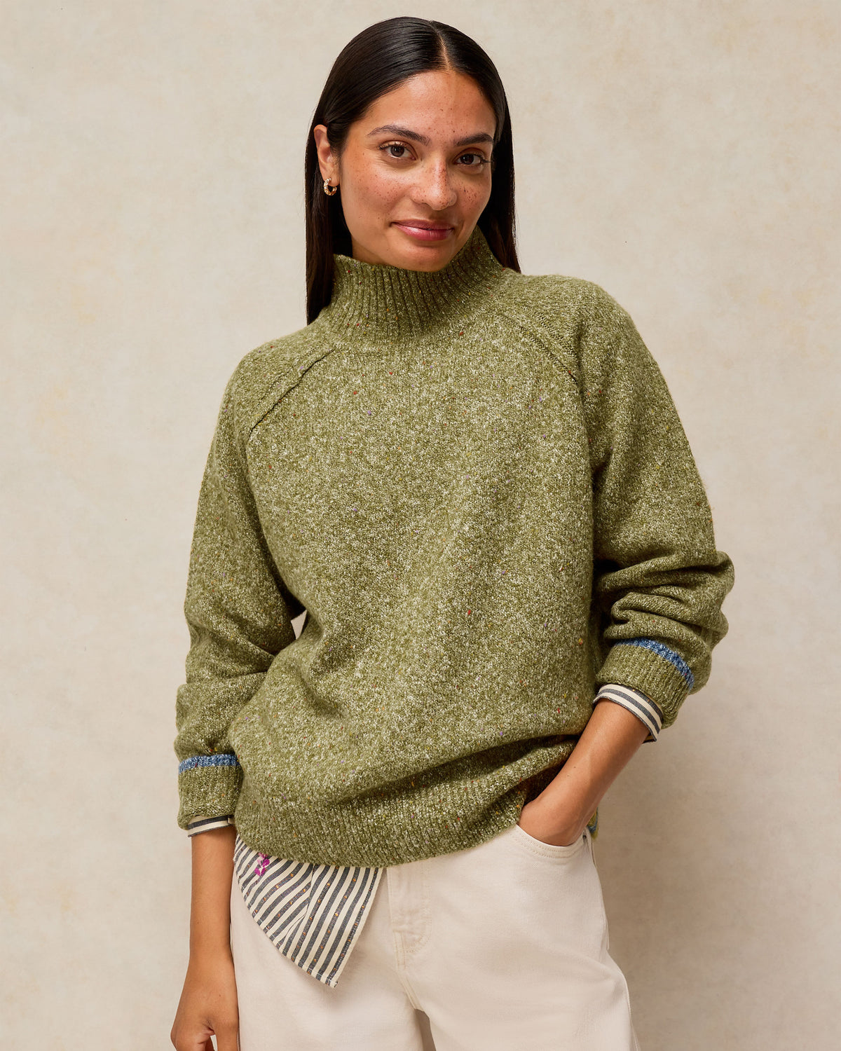 Talia Nep High Neck Jumper - Mid Green