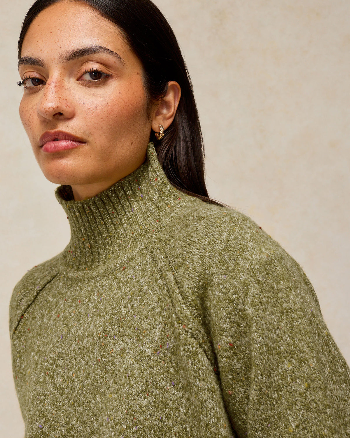 Talia Nep High Neck Jumper - Mid Green