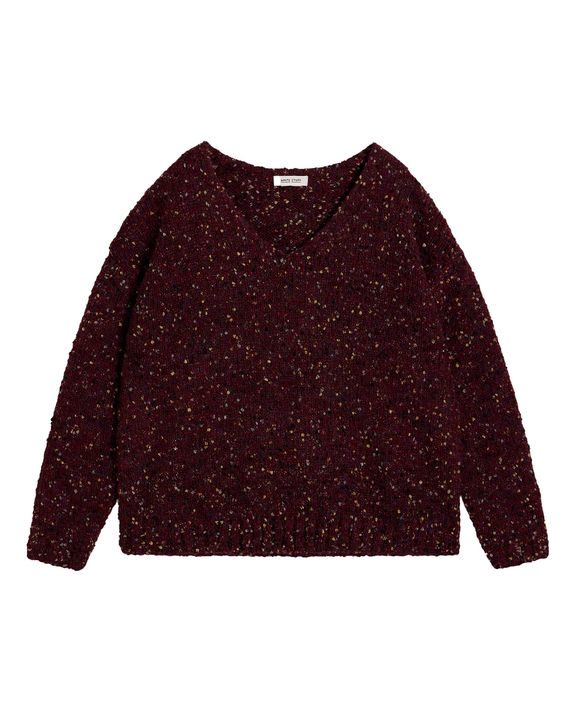 Texture V Neck Jumper - Dark Plum