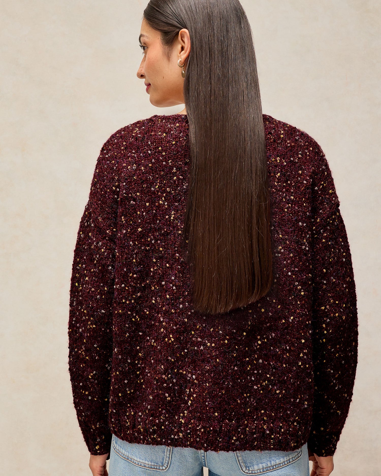 Texture V Neck Jumper - Dark Plum