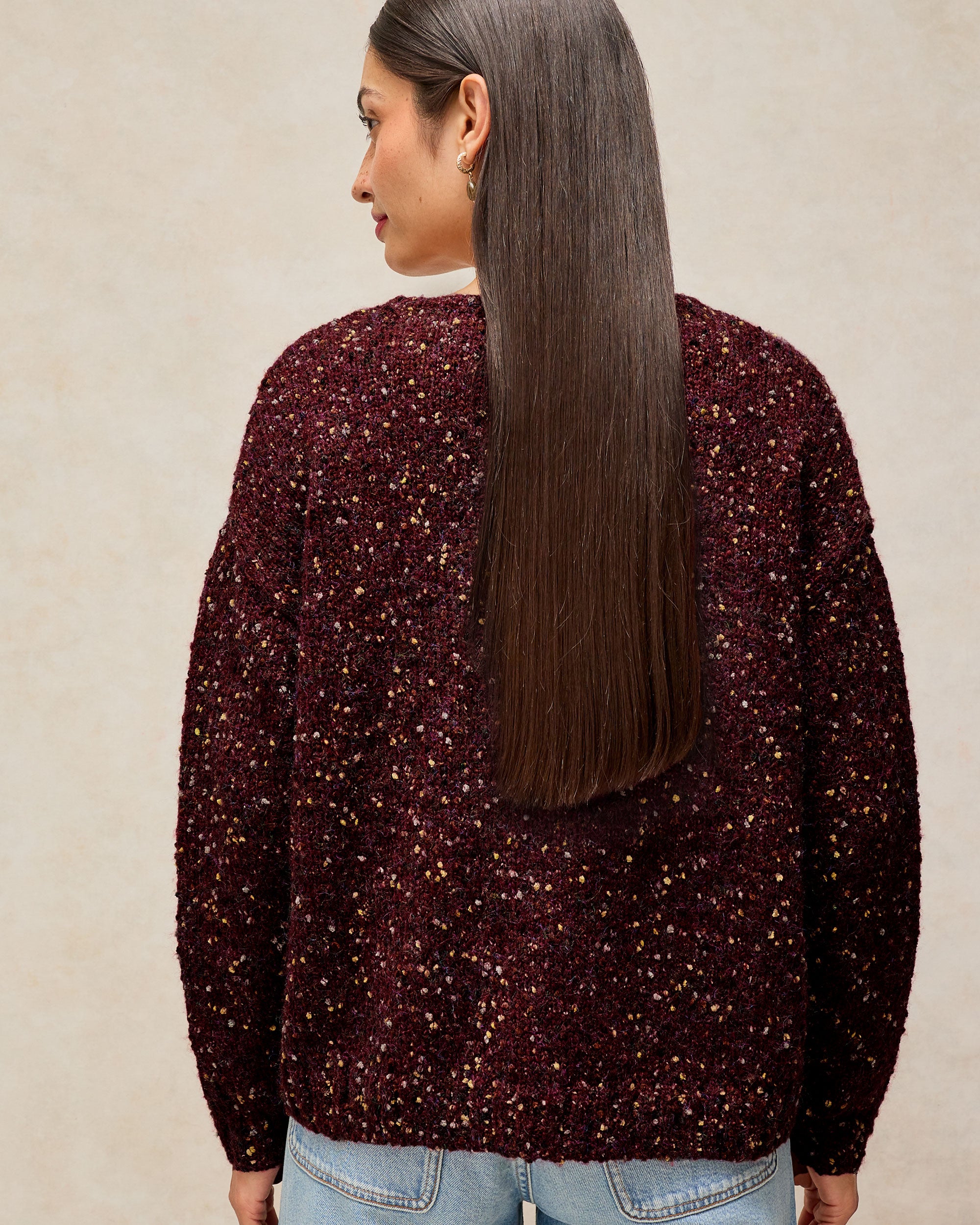 Texture V Neck Jumper - Dark Plum