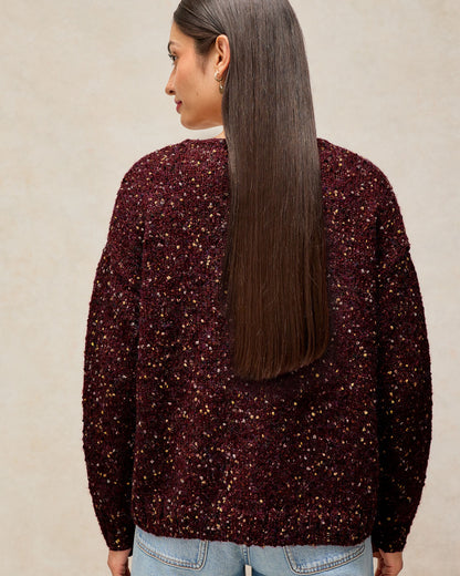 Texture V Neck Jumper - Dark Plum