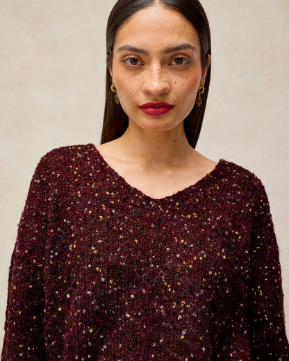 Texture V Neck Jumper - Dark Plum