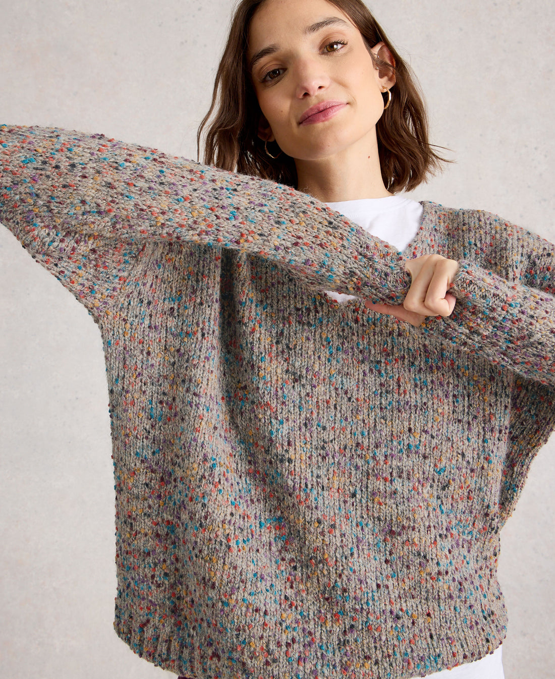 Texture V Neck Jumper - Light Natural