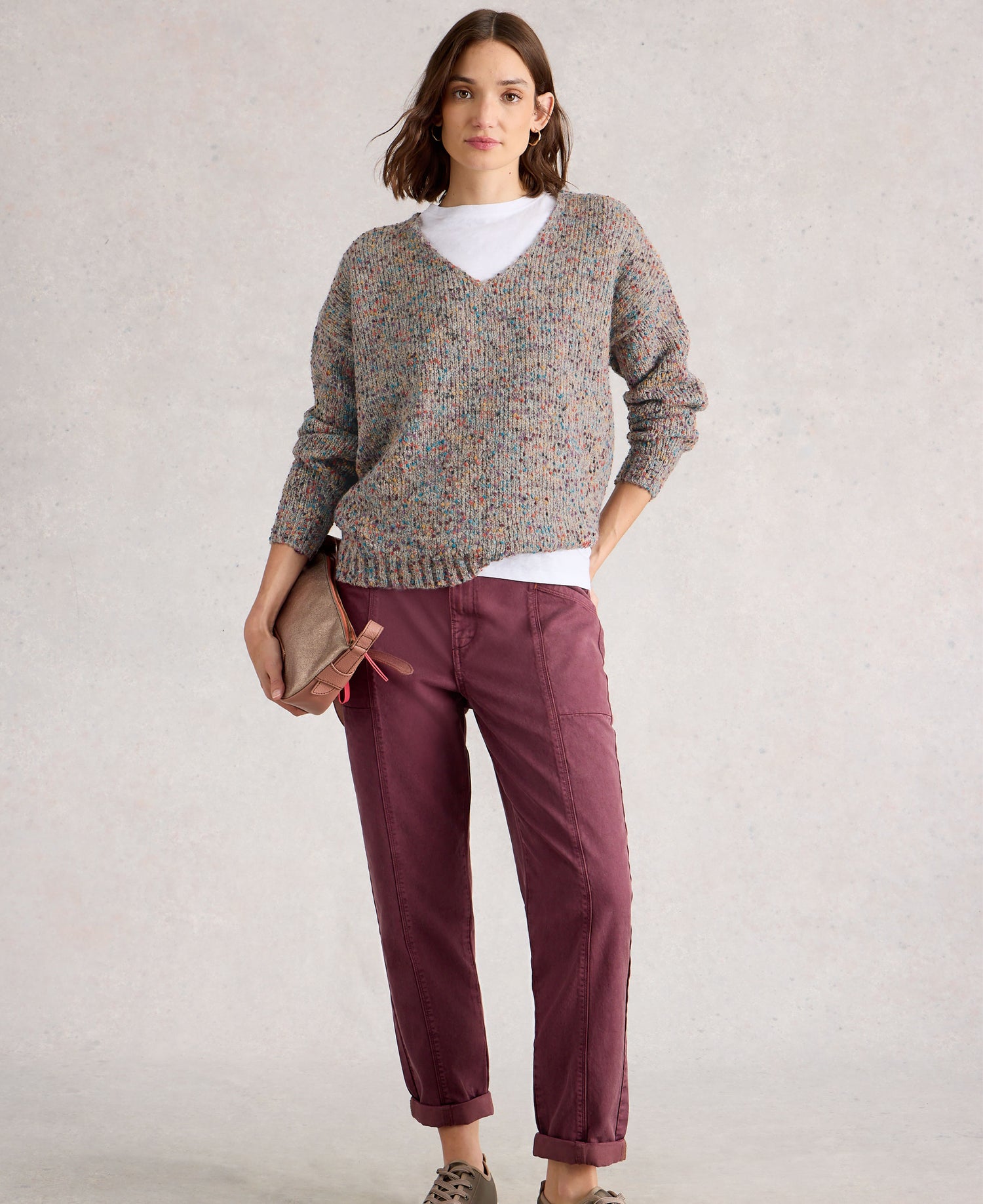 Texture V Neck Jumper - Light Natural