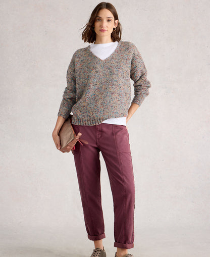 Texture V Neck Jumper - Light Natural
