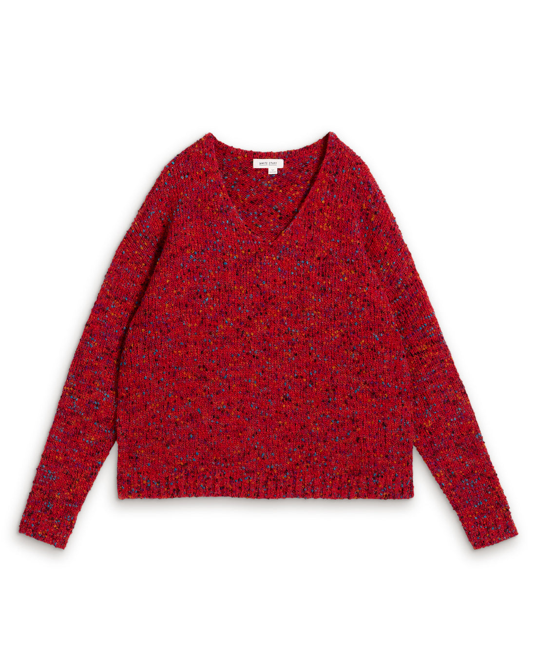 Texture V Neck Jumper - Mid Red