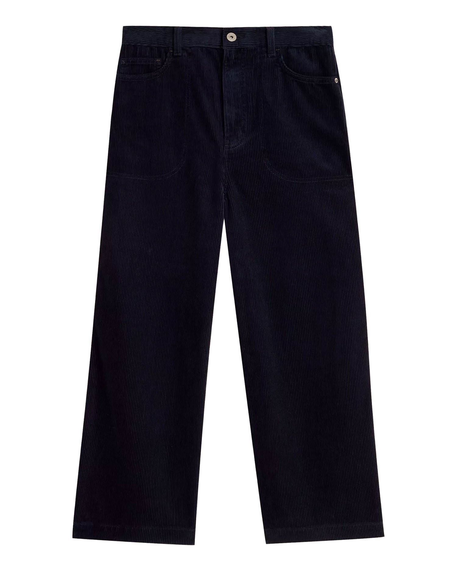 Tia Cord Wide Leg Crop Trousers - Dark Navy