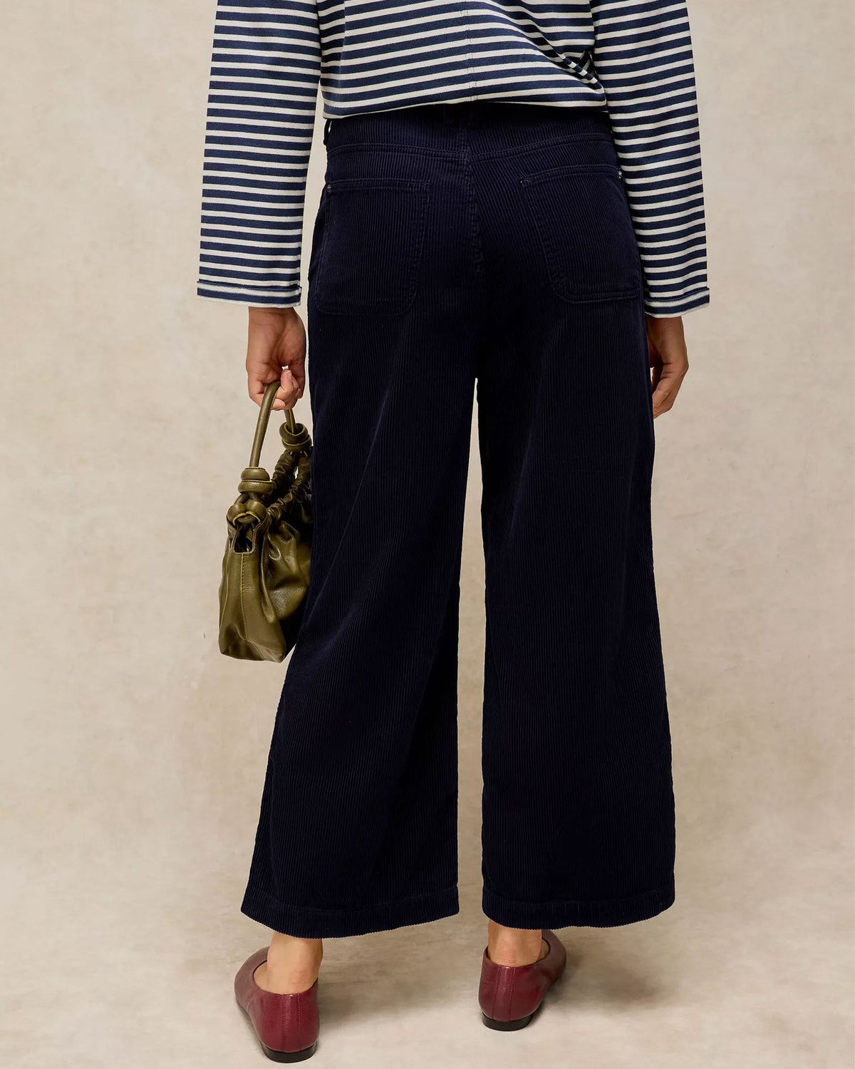 Tia Cord Wide Leg Crop Trousers - Dark Navy