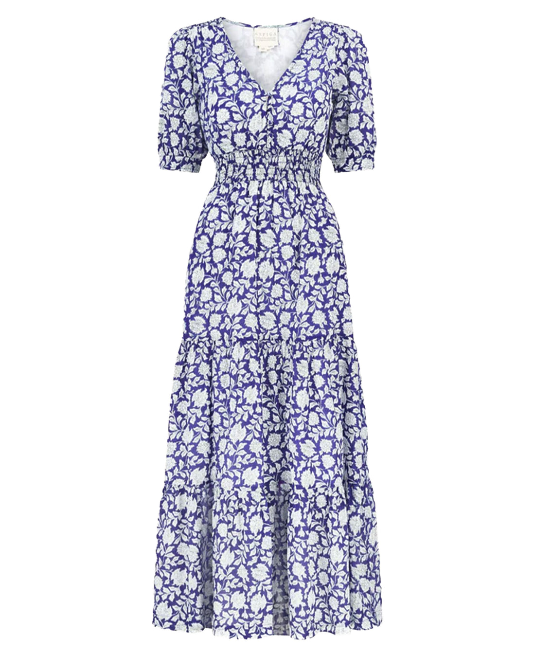 Billie Short Sleeve Organic Cotton Dress - Blue/White Hibiscus