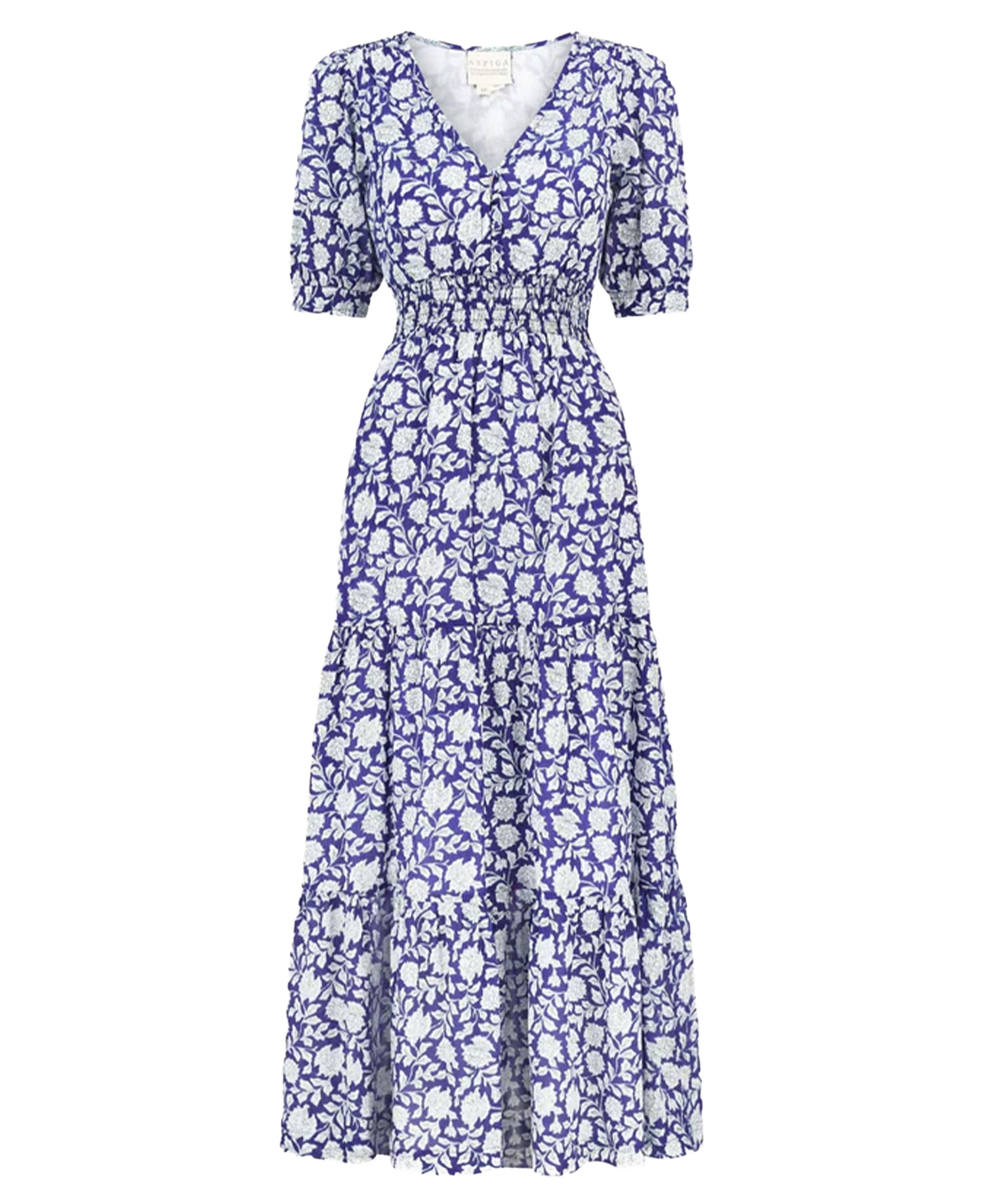 Billie Short Sleeve Organic Cotton Dress - Blue/White Hibiscus