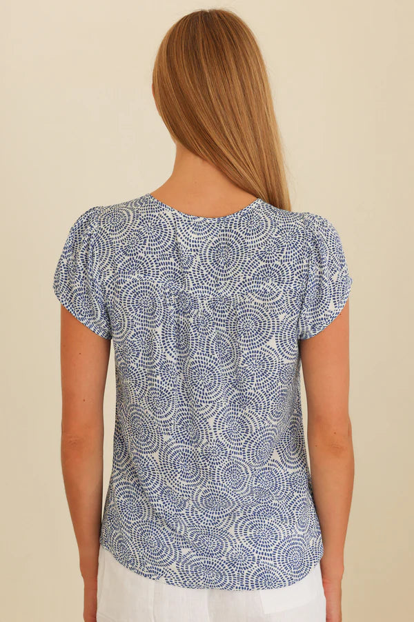 Lisbon Viscose Crinkle Blouse - White/Blue Circle