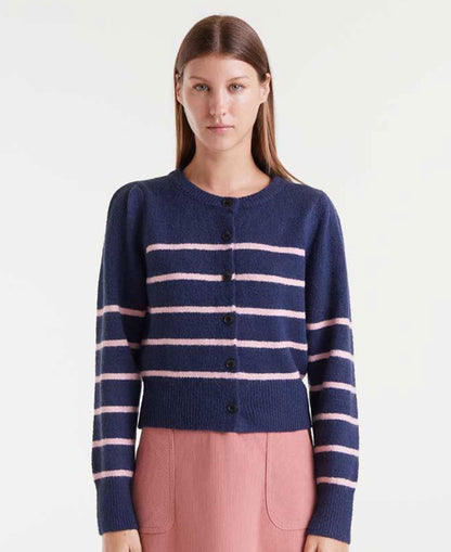 Stripe Cardigan - Navy Blue &amp; Pink