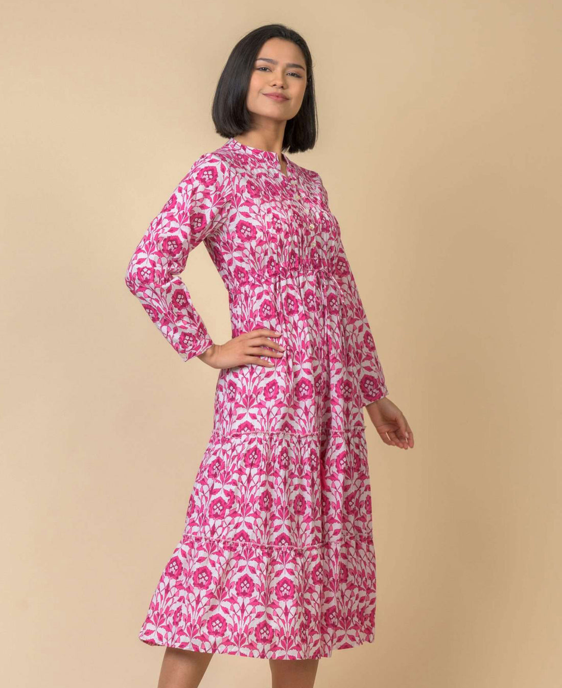 Corfu Long Sleeve Cotton Dress - Tasmin Pink