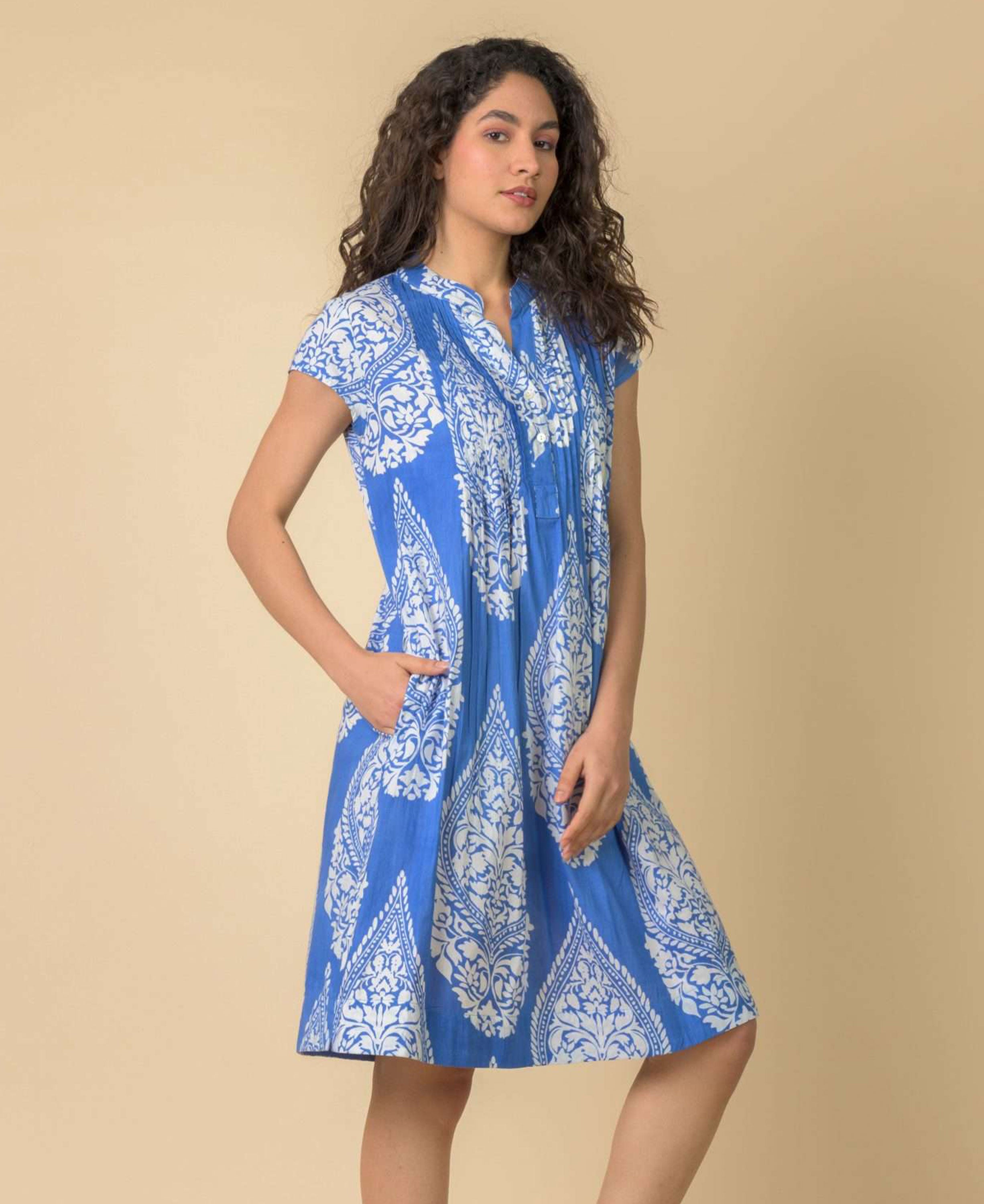 Lacey Cotton Dress - Emperor Blue White