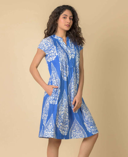 Lacey Cotton Dress - Emperor Blue White
