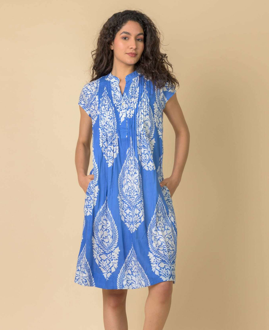 Lacey Cotton Dress - Emperor Blue White