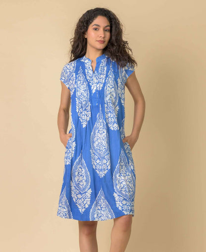Lacey Cotton Dress - Emperor Blue White