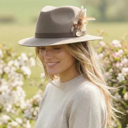 The Suffolk Fedora - Taupe Bronze Feather
