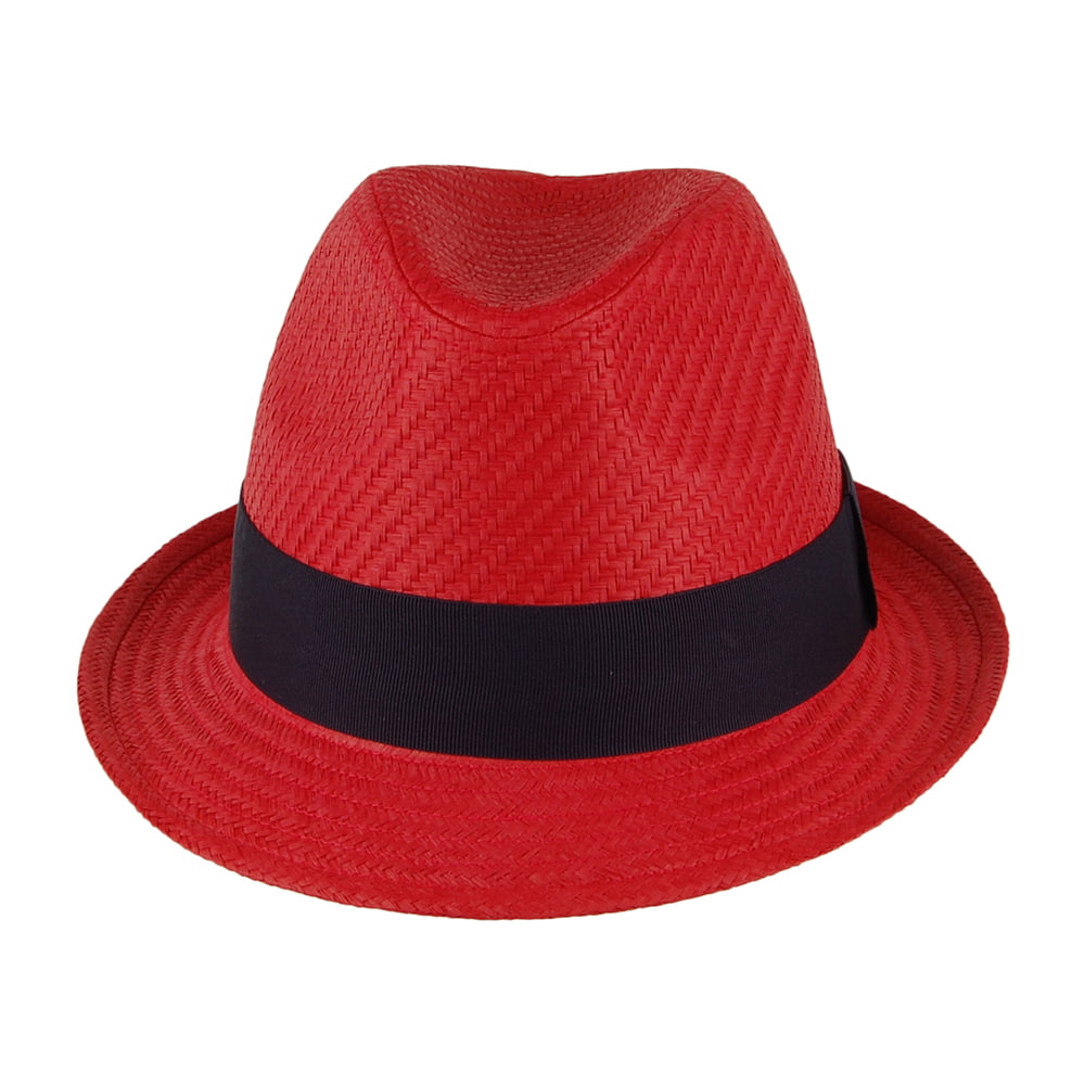Straw Trilby Hat - Red