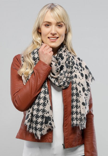 Light Stole Wrap Scarf - Houndstooth and Animal Print Pink