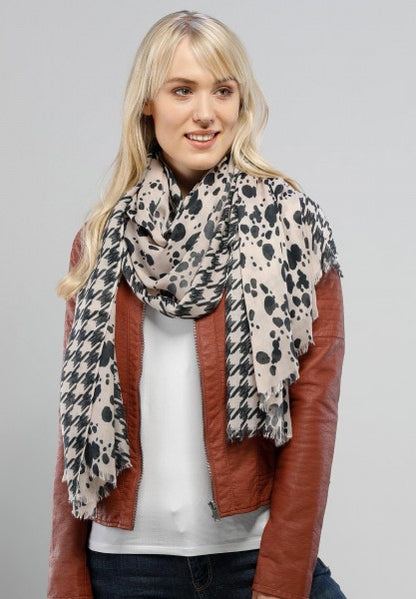 Light Stole Wrap Scarf - Houndstooth and Animal Print Pink