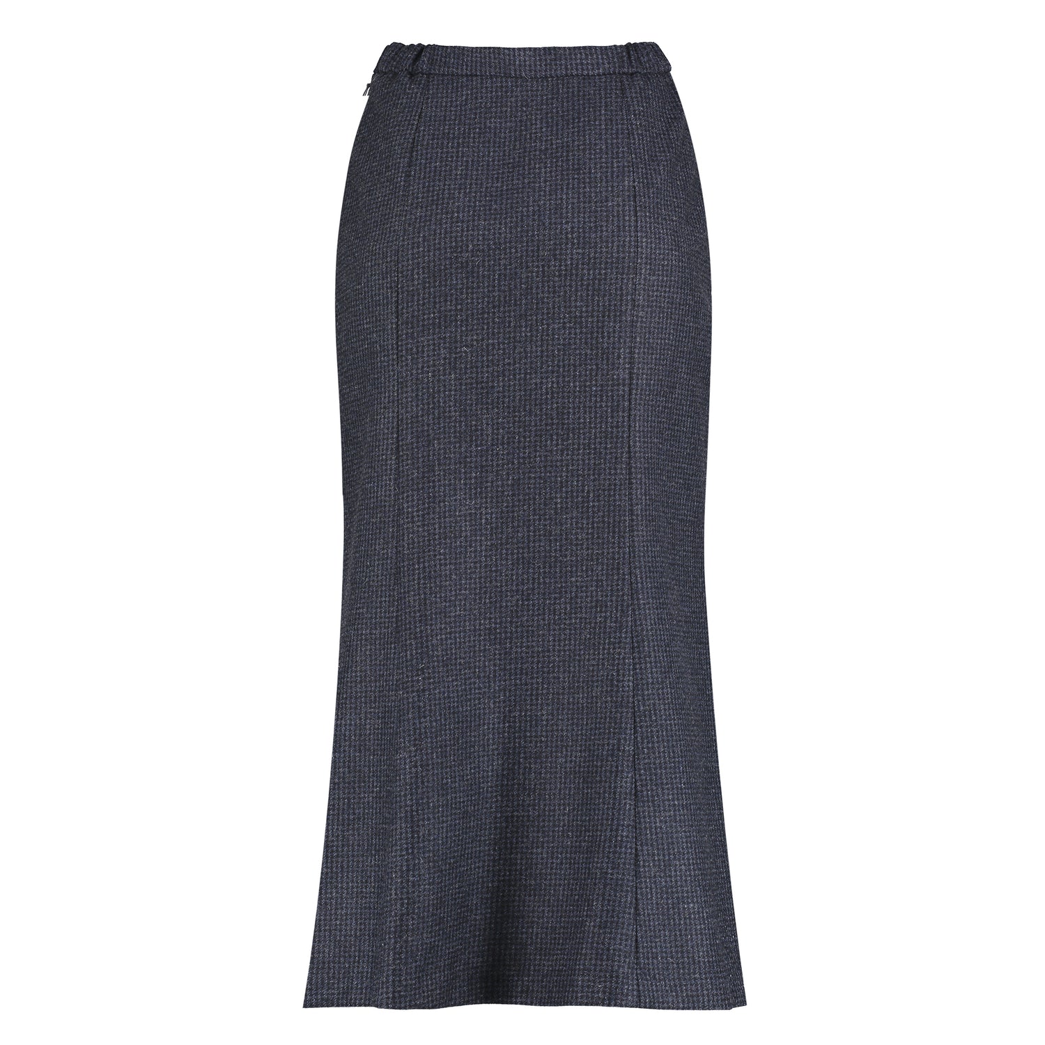 Long Tweed Panel Skirt - Navy Puppytooth