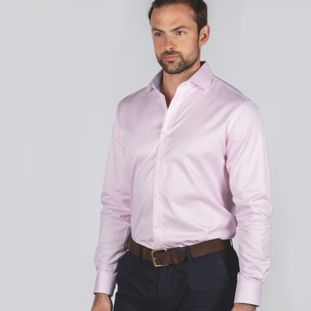 Greenwich Tailored Shirt Sing Cuff - Pale Pink Stripe 2623