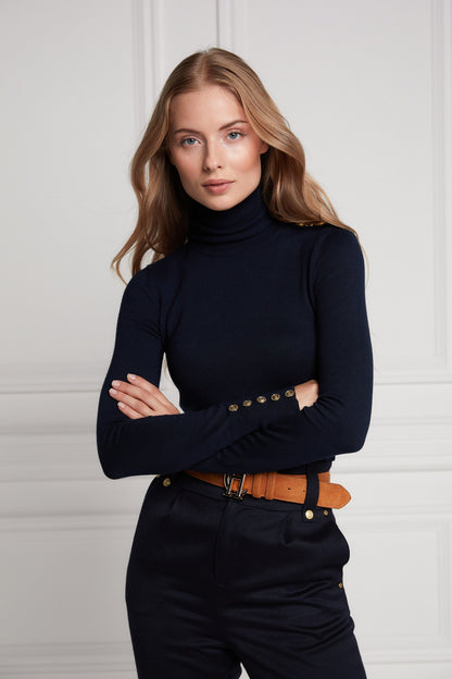 Buttoned Knit Roll Neck - Ink Navy